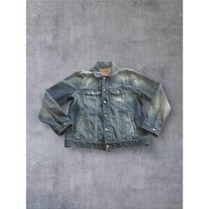 Vtg Abercrombie & Fitch Blue Denim Jean Trucker Jacket Men’s Sz Lrg Faded Y2K